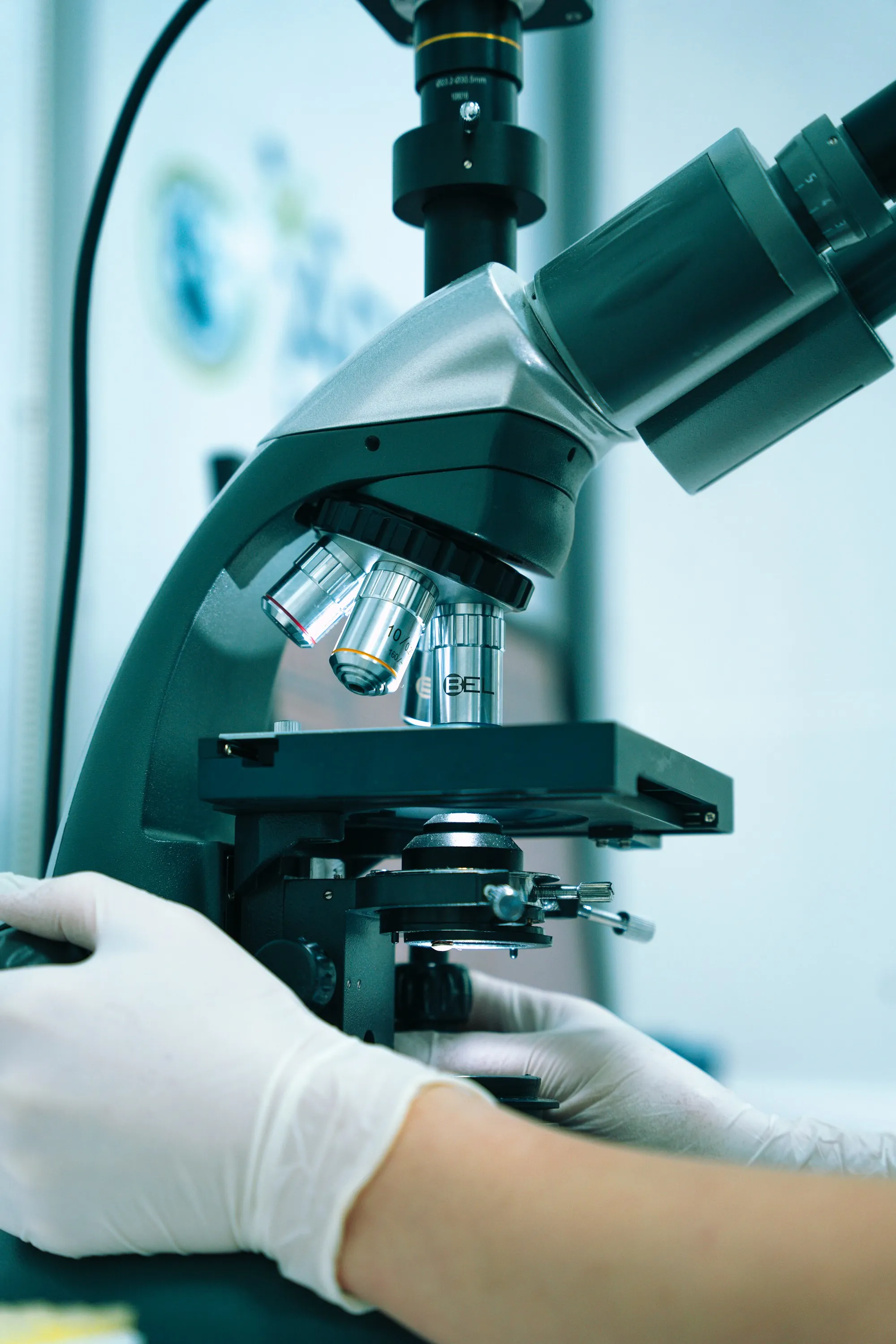 Microscope in a bright laboratory